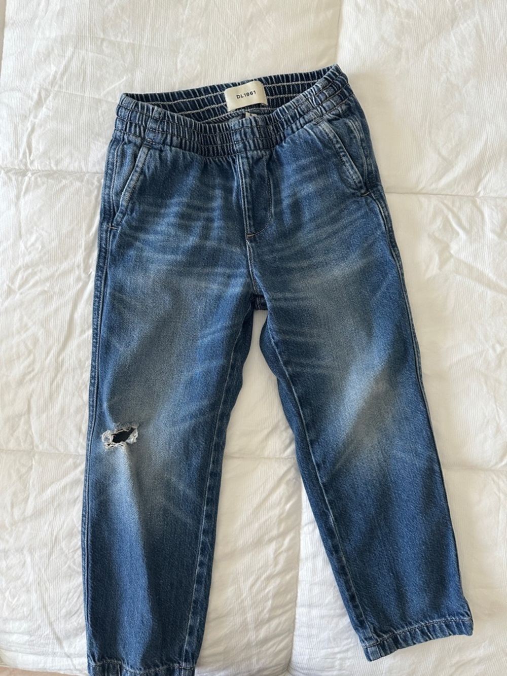 DL1961 Blue Elastic-Waist Distressed Denim Joggers